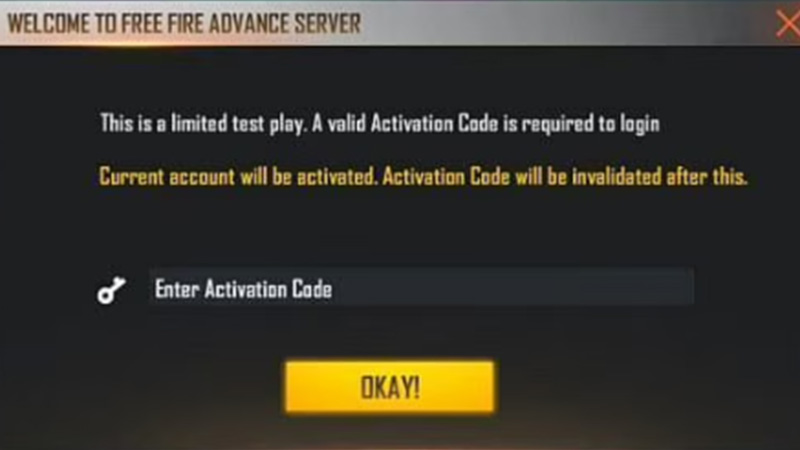 Free Fire Advanced Server Activation Code