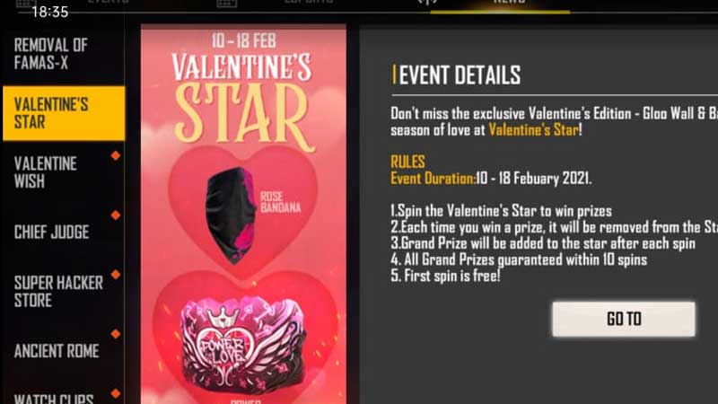 Free Fire Valentine Event