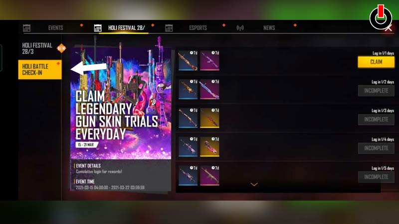Free fire Holi Event 1