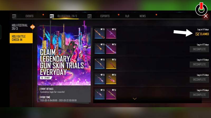 Free fire Holi Event