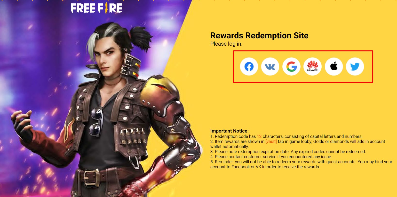 Free Fire rewards redemption site
