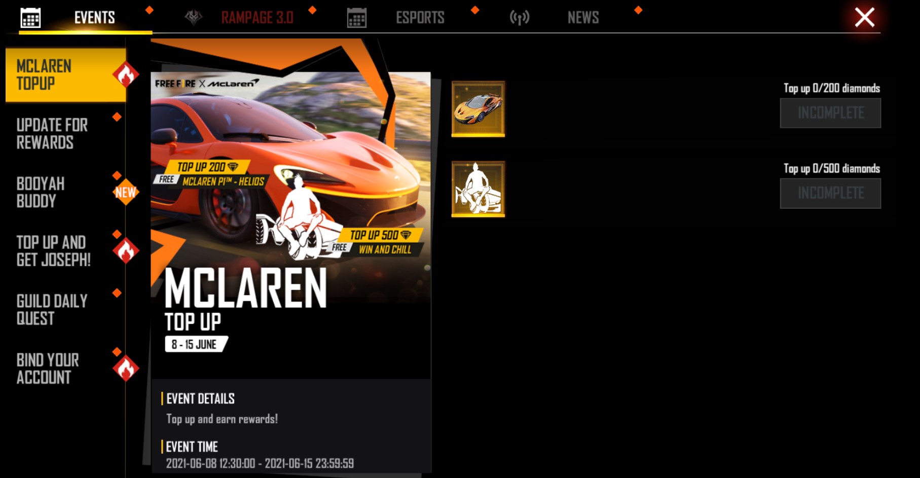 Free Fire McLaren Top Up Event