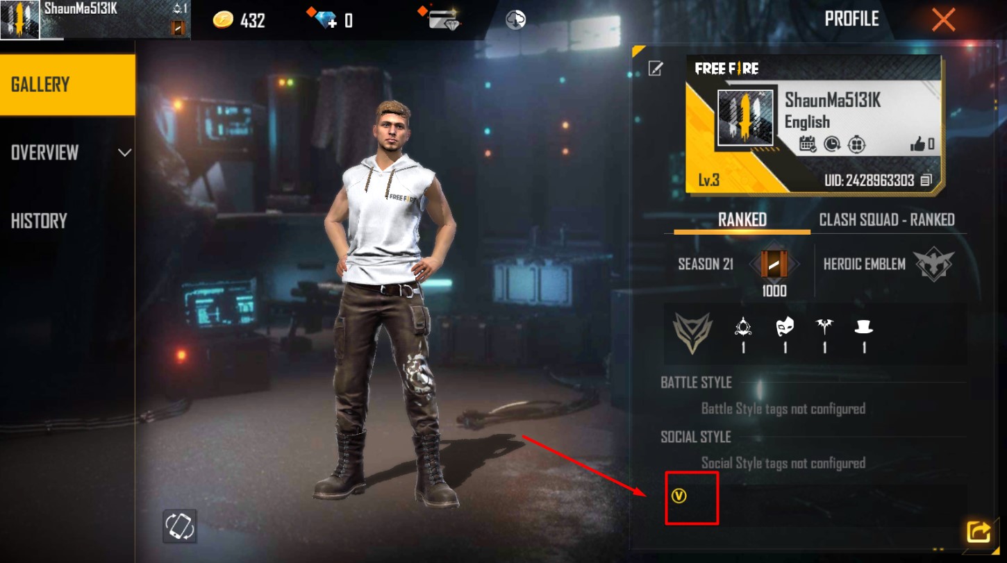 Free Fire V Badge Guide