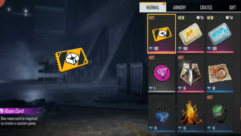 Free fire room cards