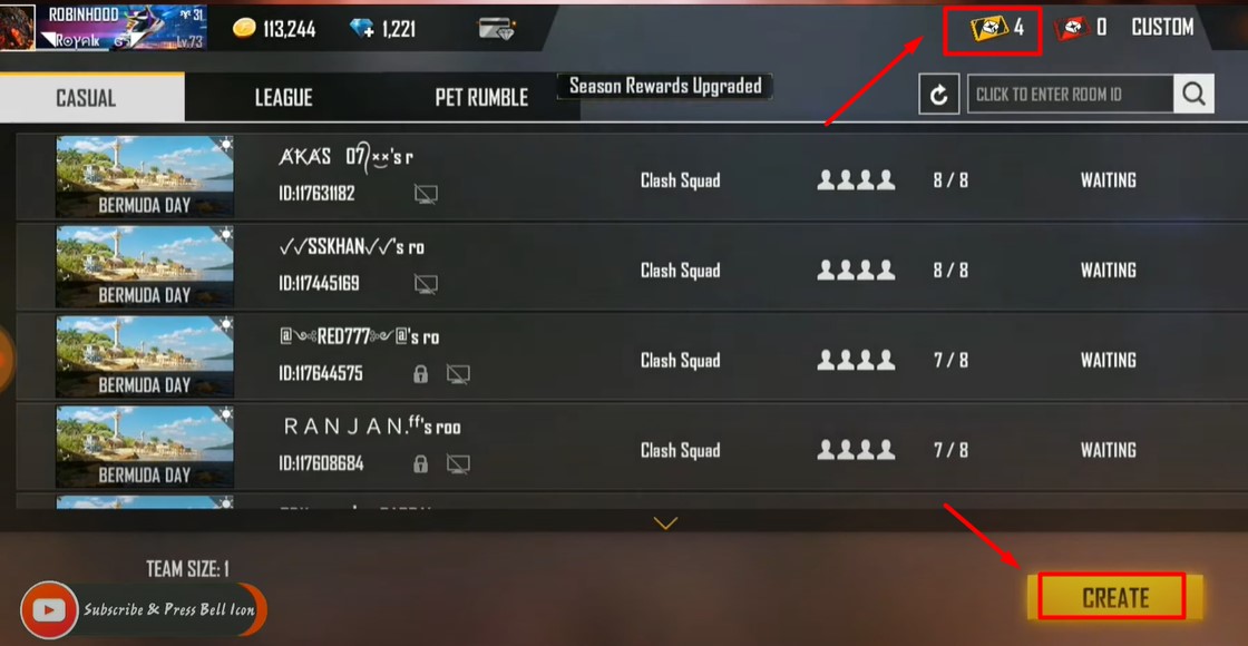 Free Fire V Badge Custom Room Name