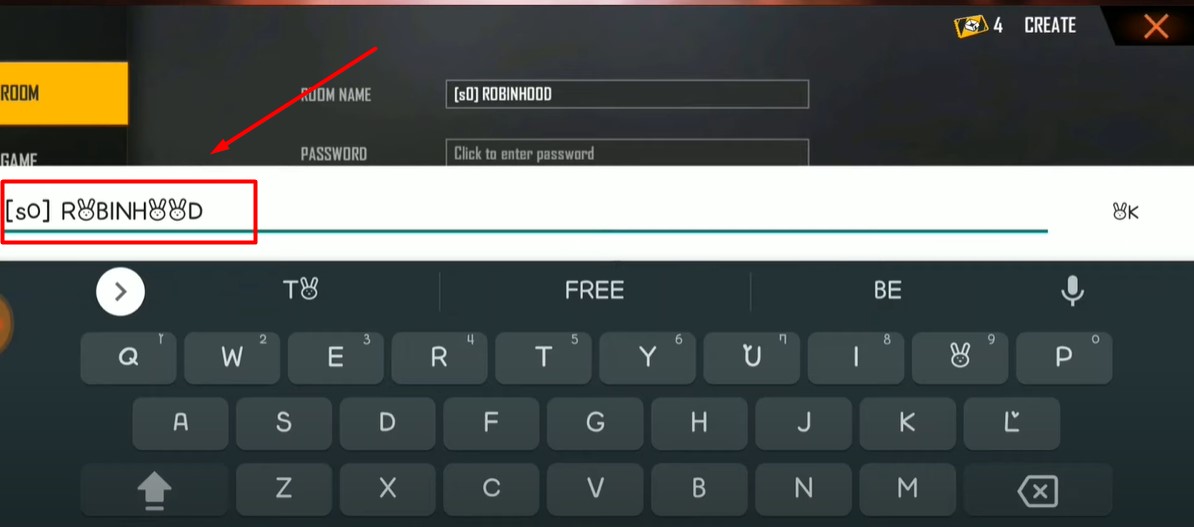Free Fire V Badge Custom Room Name