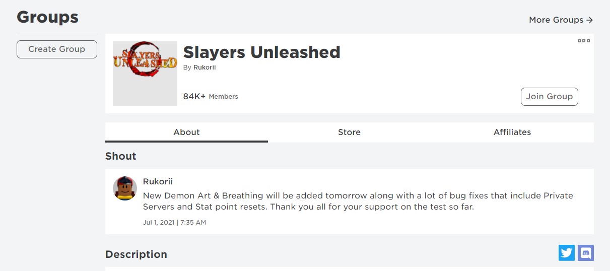 Slayers Unleashed Roblox Group