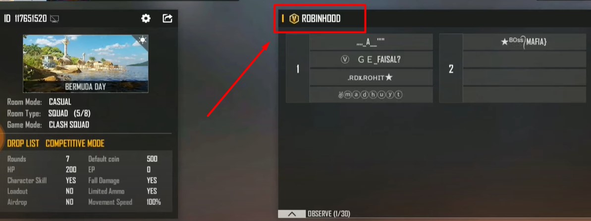 Free Fire V Badge Custom Room Name