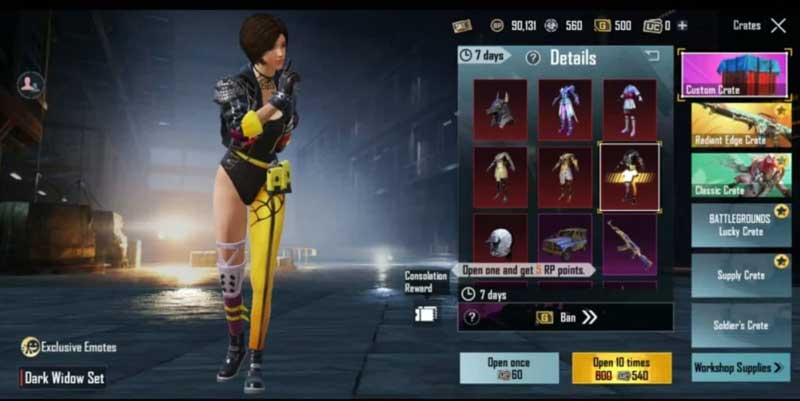 bgmi mythic outfits dark widow set