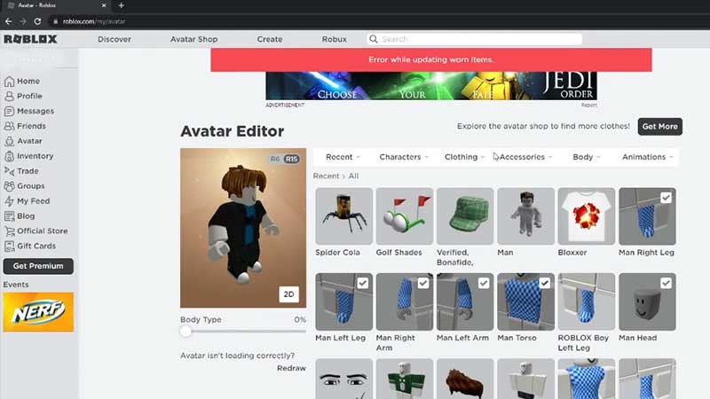 Error While Updating Worn Items on Roblox Guide