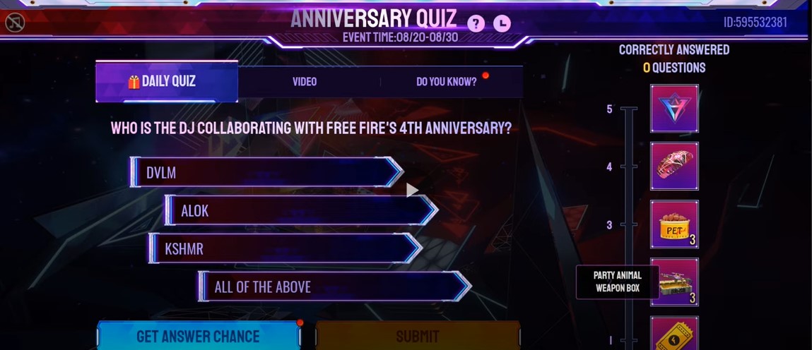 Free Fire 4th Anniversary Quiz Answer Guide