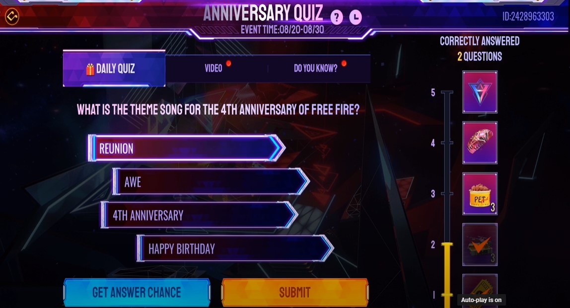 Free Fire Anniversary Quiz Answer