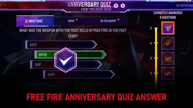 Free Fire Anniversary Quiz Answer August 24 2021
