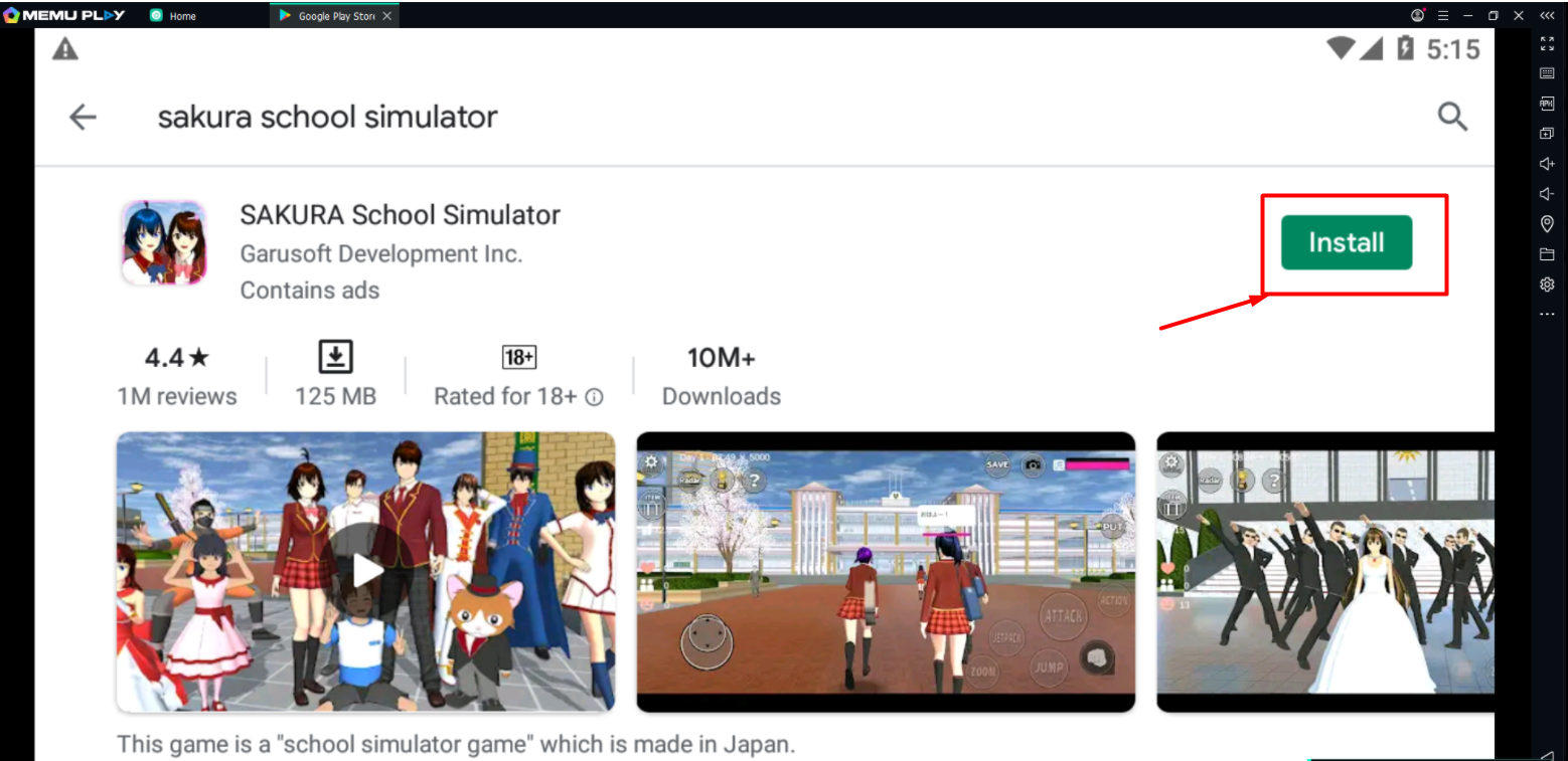 4) In the search bar inside the play store type ‘SAKURA School Simulator’ and hit the search icon.