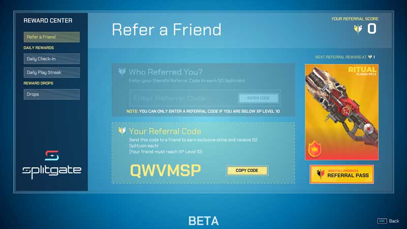 splitgate referral code