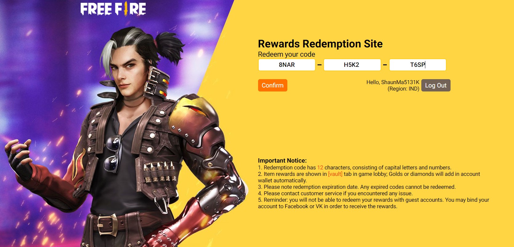 Free Fire Redeem Code