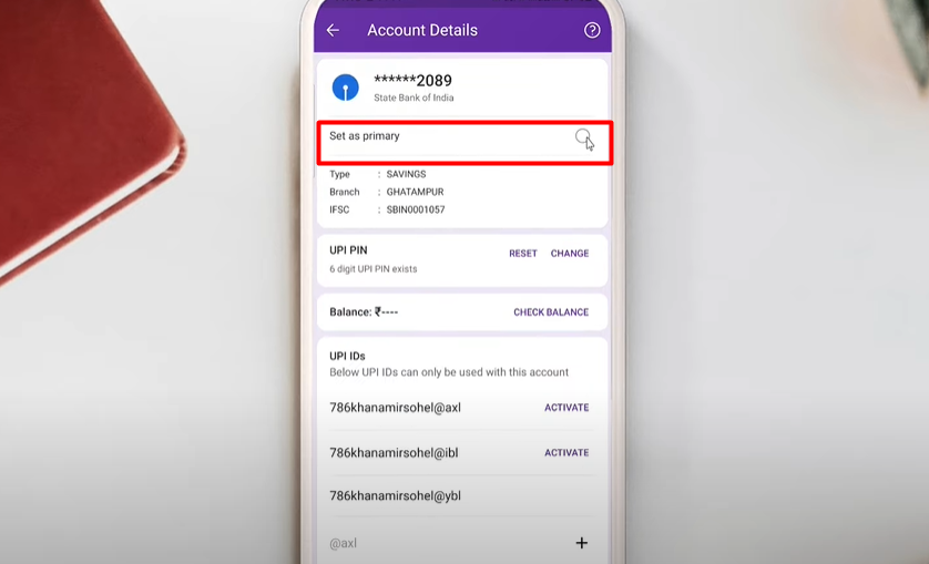 how to change primary account in PhonePe