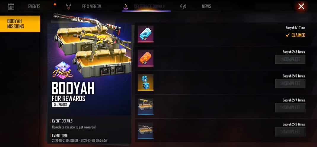 Free Fire Diwali Booyah Rewards