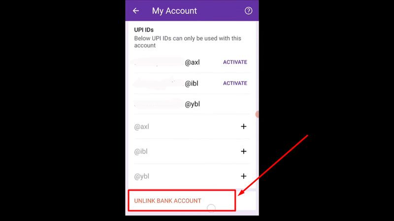 how to remove bank account from PhonePe