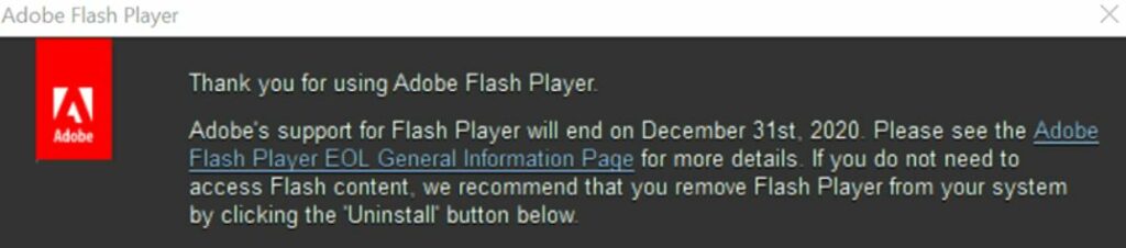 Adobe Flash Player No Longer Supported