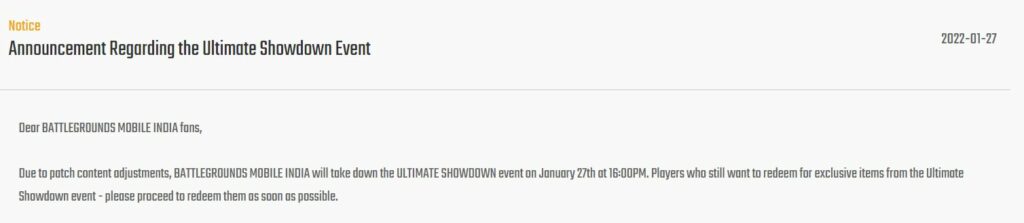 BGMI Ultimate Showdown Events