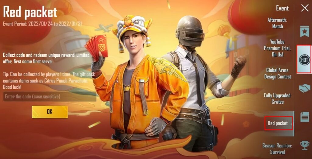 Red Packet Code PUBG Mobile