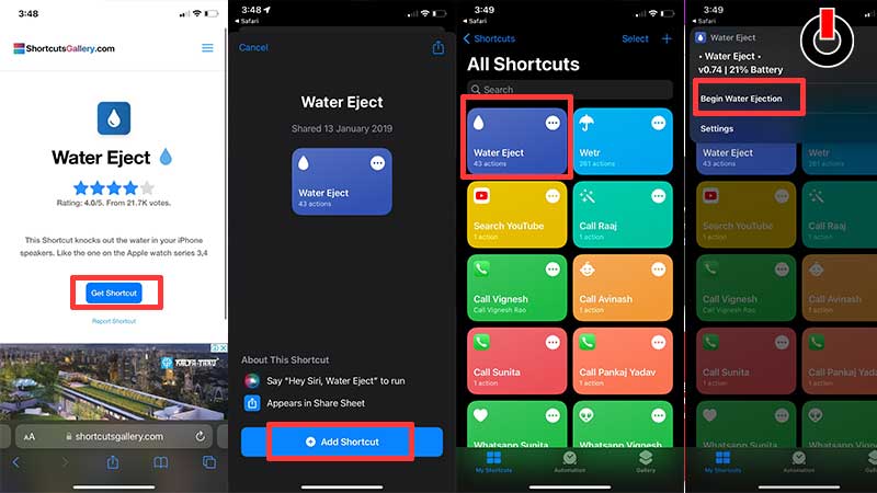 iphone water ejection shortcuts app