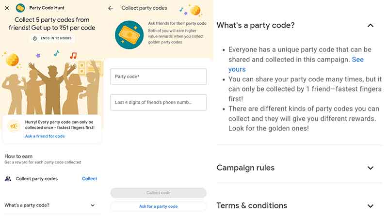 Google Pay Party Codes GPay
