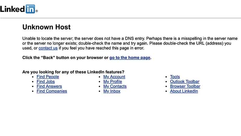 Unknown Host Error On LinkedIn