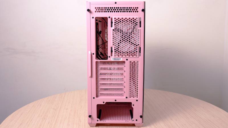 Rear view of XPG Starker Air Pink cabinet