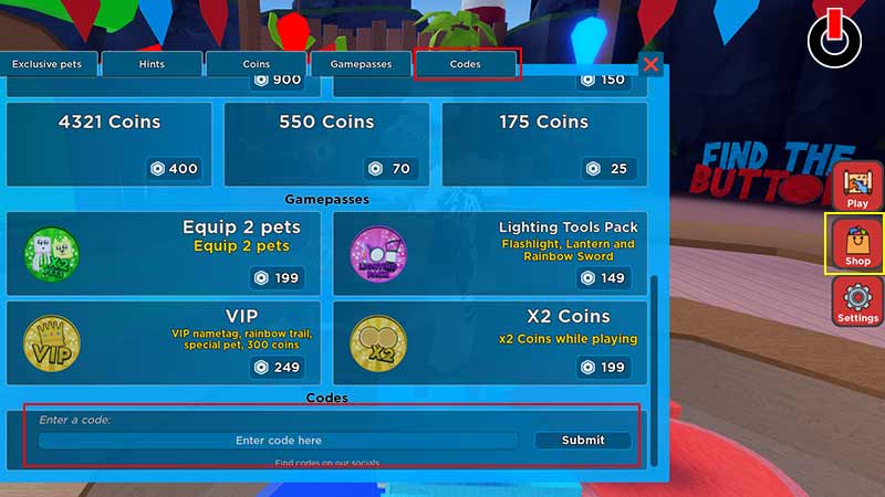 Find The Button Codes 