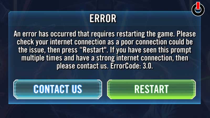 Galaxy of Heroes Error Code 3.0
