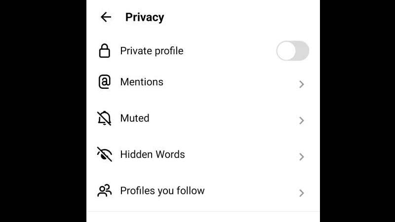 private account on threads feed settings
