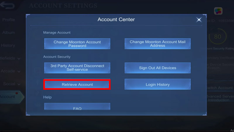 how to recover account in Mobile Legends 