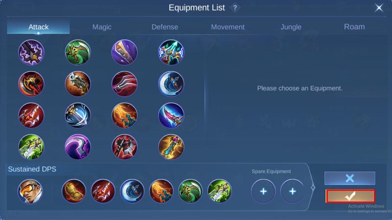 Conforming the new build equipment in Mobile Legends