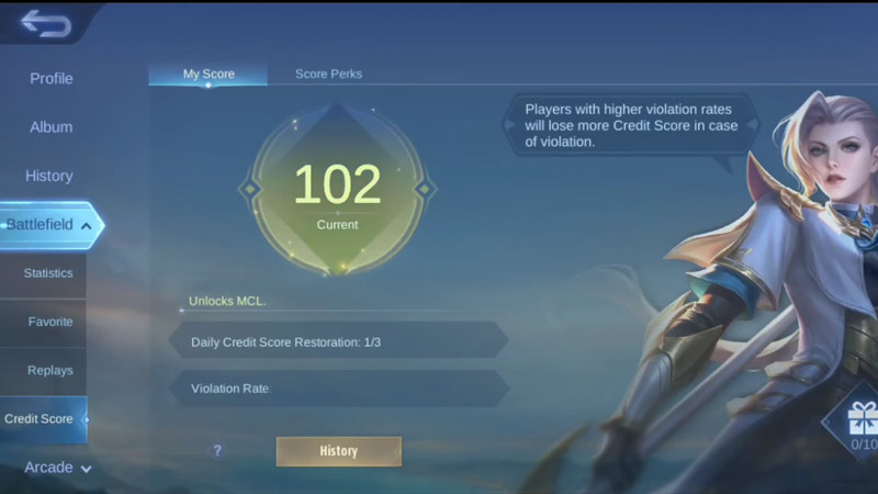 Get credit score in Mobile Legends 